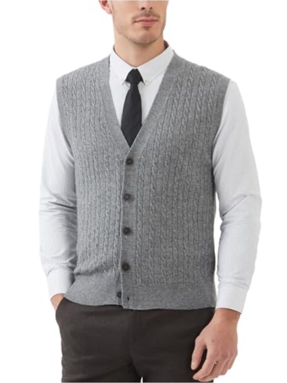 Men's Wool Blend Cable Knit Sleeveless Cardigan Vest